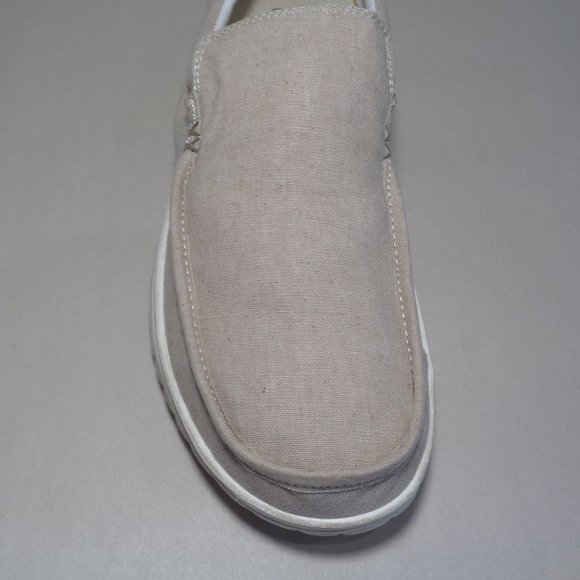 Hey Dude Size 13 M MIKKA Chambray Beige Cotton Slip On Loafers New Men's Shoes - Picture 6 of 14